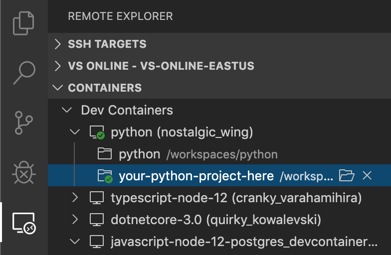 VSCode 容器功能表螢幕快照