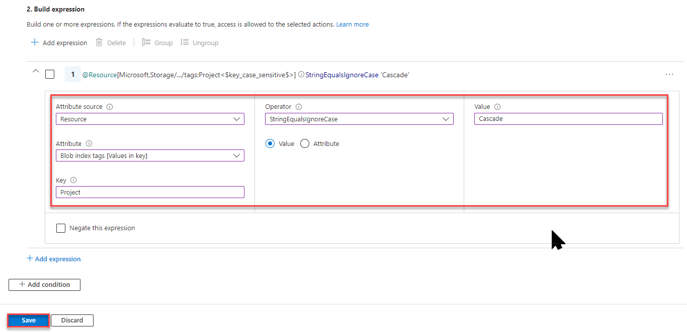 Blob 索引標籤的「建立表達式」區段螢幕擷圖。