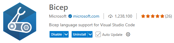安裝 Bicep 延伸模組的螢幕擷取畫面。