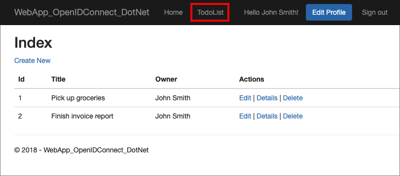 Web 應用程式令牌宣告的螢幕快照。
