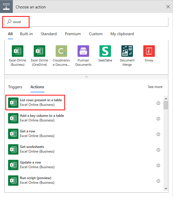 將 Excel 資料列新增至流程