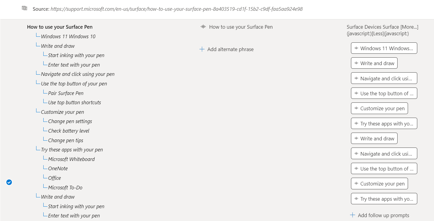 Surface 手寫筆常見問題集頁面的螢幕擷取畫面,其中包含常見問題的答案