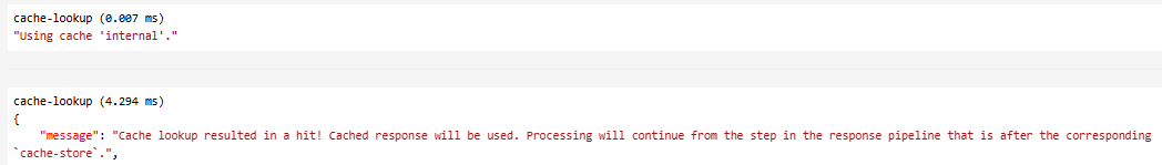在入口網站中測試 API 時快取查閱的螢幕擷取畫面。