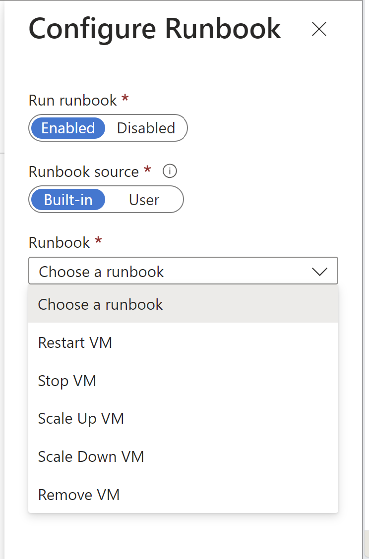 設定 Runbook 動作的螢幕快照。