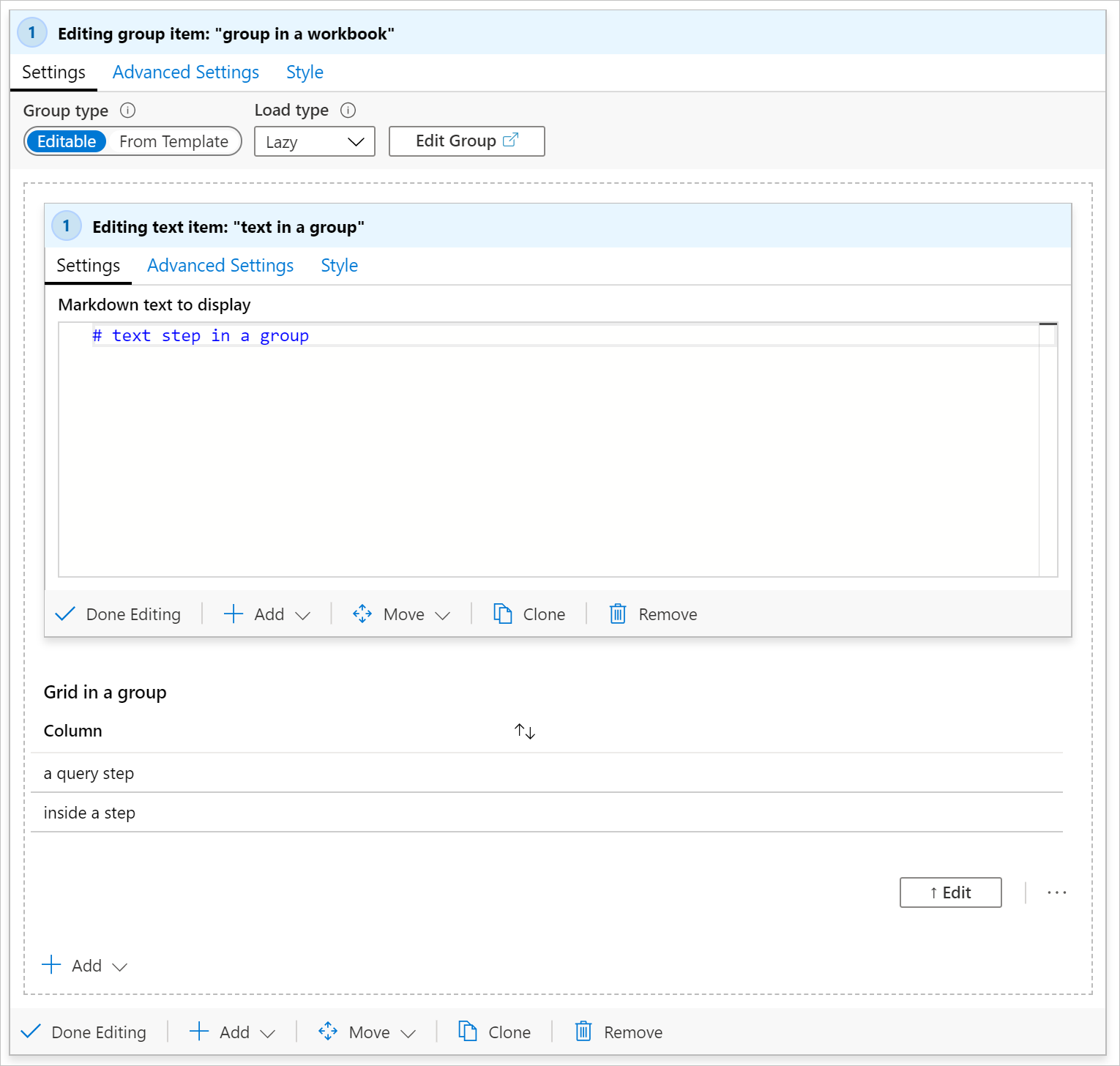 活頁簿中處於編輯模式群組的螢幕擷取畫面。