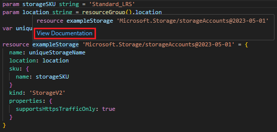 Visual Studio Code 中 View Documentation 選項的螢幕擷取畫面。