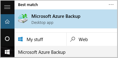 截圖顯示如何啟動 Azure Recovery Services 代理程式。