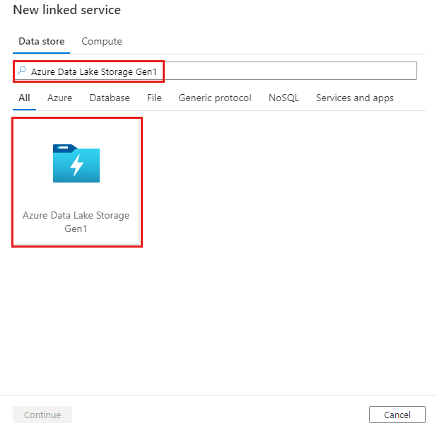 Azure Data Lake Storage Gen1 連接器的螢幕快照。