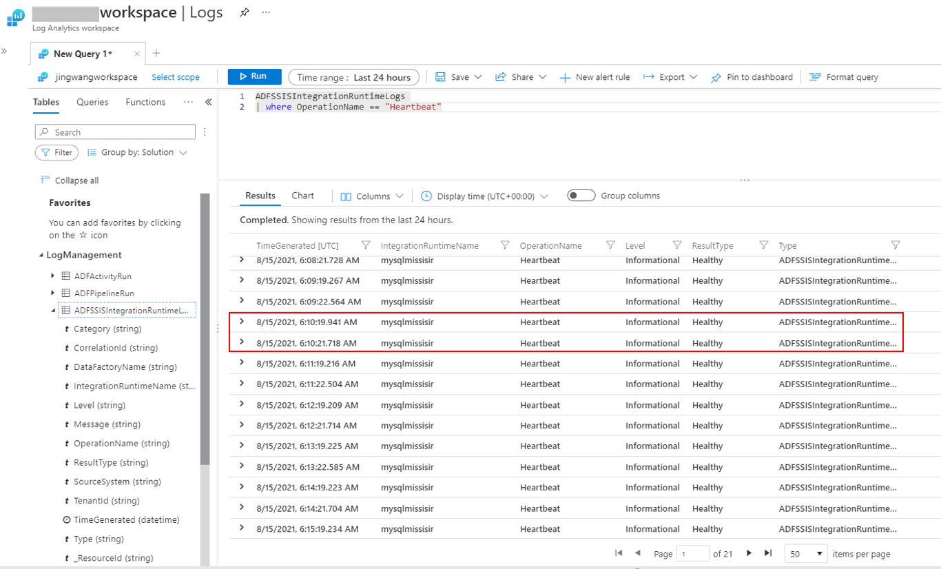 在 Log Analytics 上查詢 SSIS IR 活動訊號