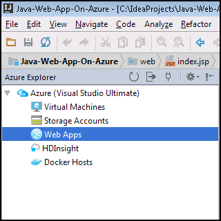 IntelliJ 工具組，其中顯示 Azure Explorer