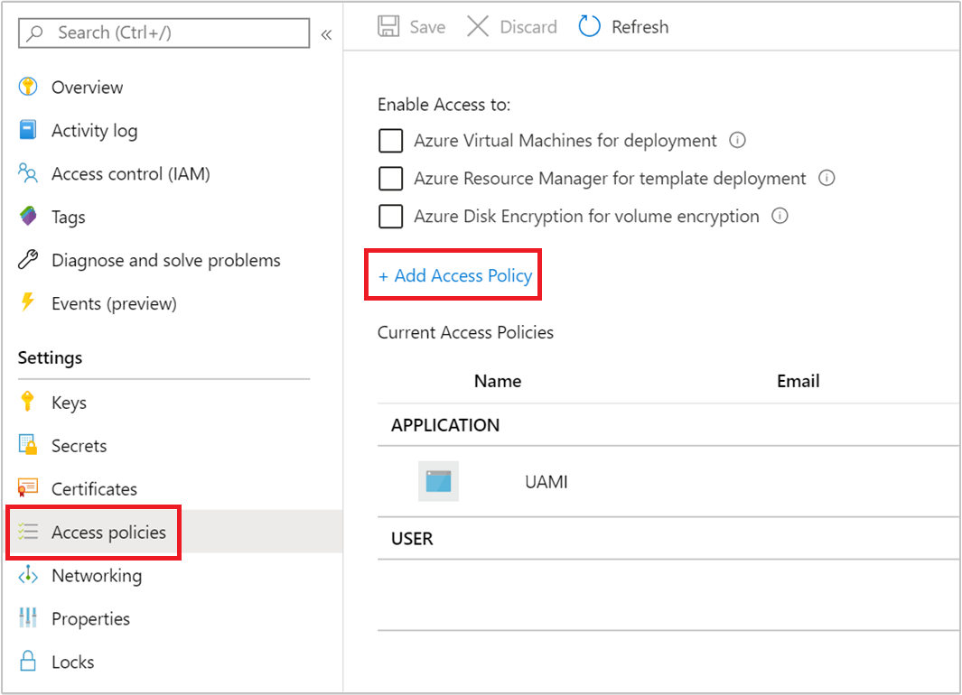 建立新的 Azure 金鑰保存庫 存取原則。