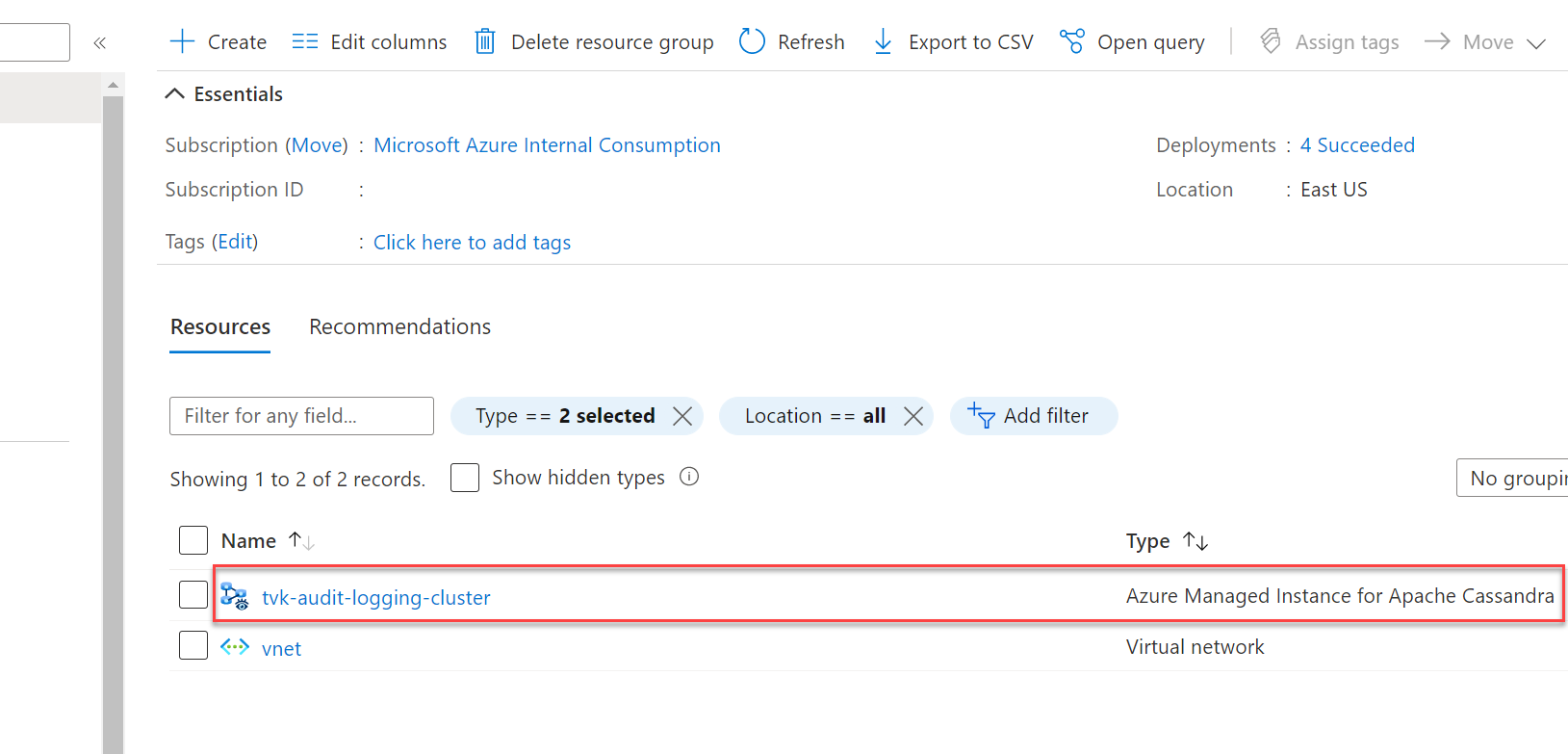 Screenshot that shows selecting a cluster from a list of resources.