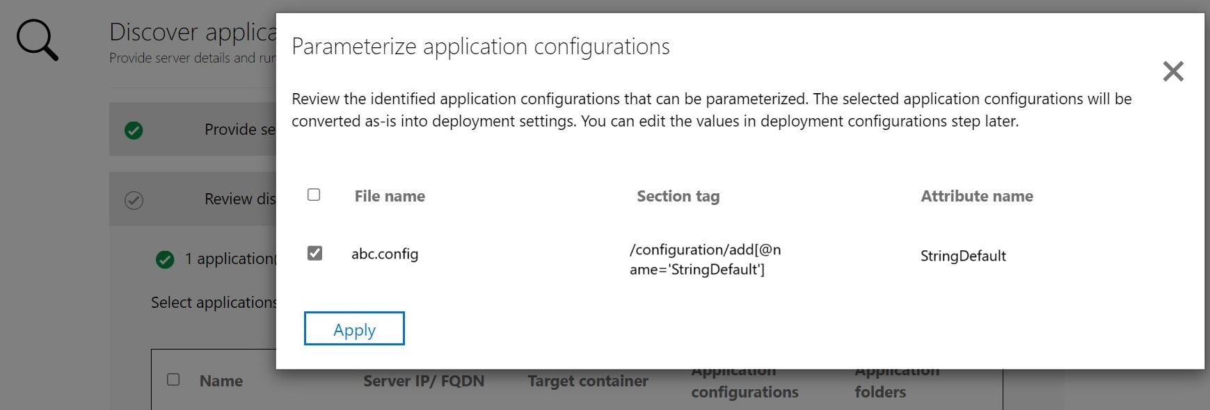 應用程式設定參數化 ASP.NET 應用程式的螢幕擷取畫面。