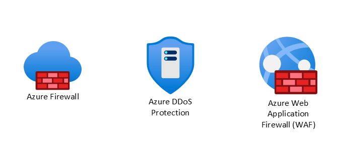 顯示 Azure 防火牆、Azure DDoS 保護和 Azure Web 應用程式防火牆圖示的螢幕快照。