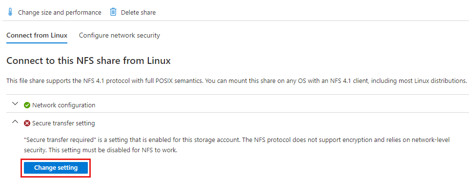 顯示如何變更安全傳輸設定的螢幕擷取畫面。