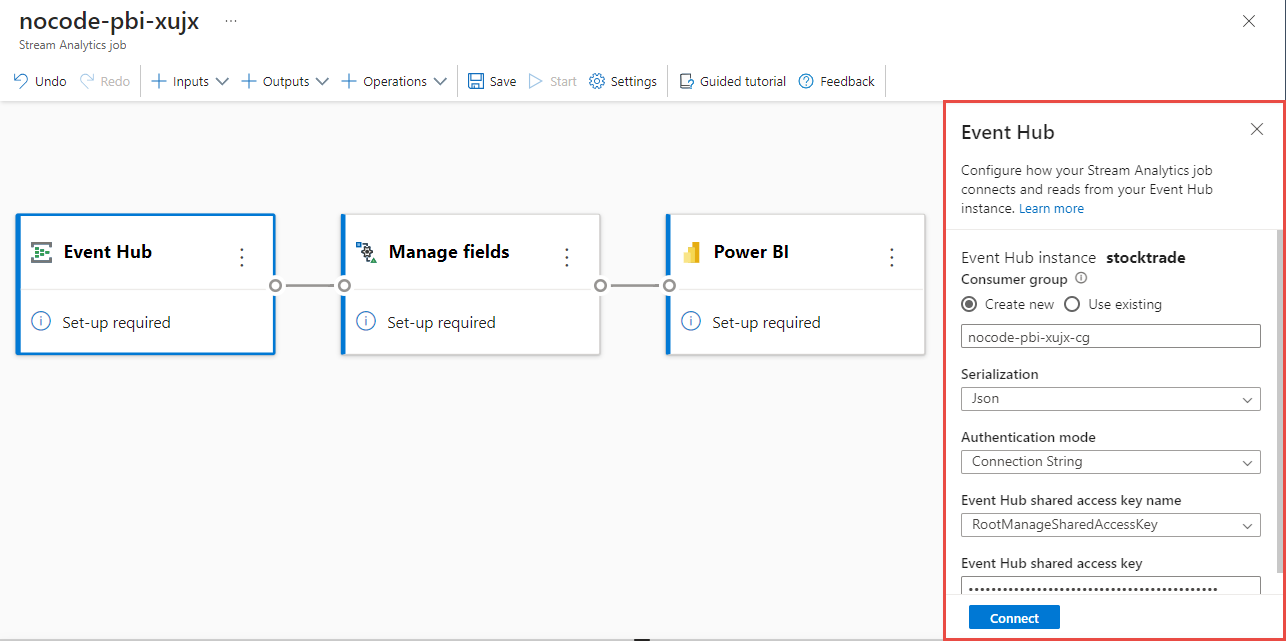 顯示事件中樞連線設定的螢幕快照。