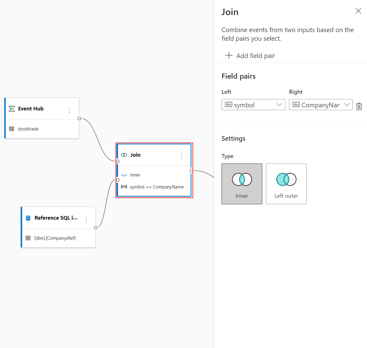 顯示聯結運算符設定的螢幕快照。