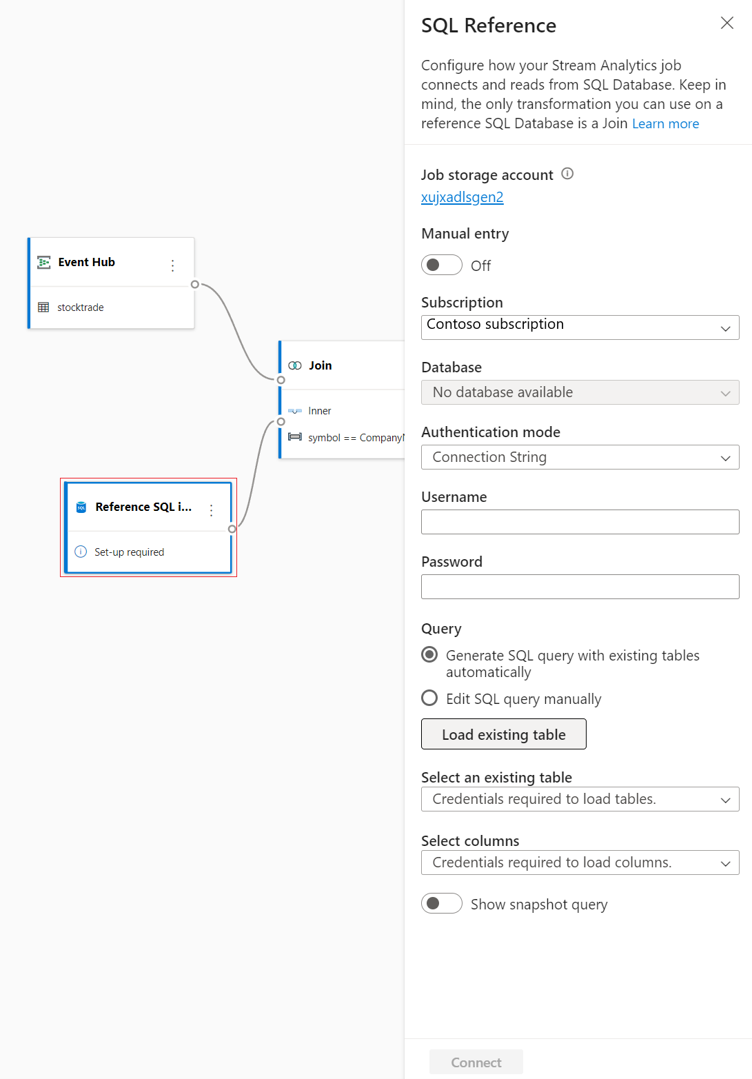 顯示 sql 參考數據連線設定的螢幕快照。