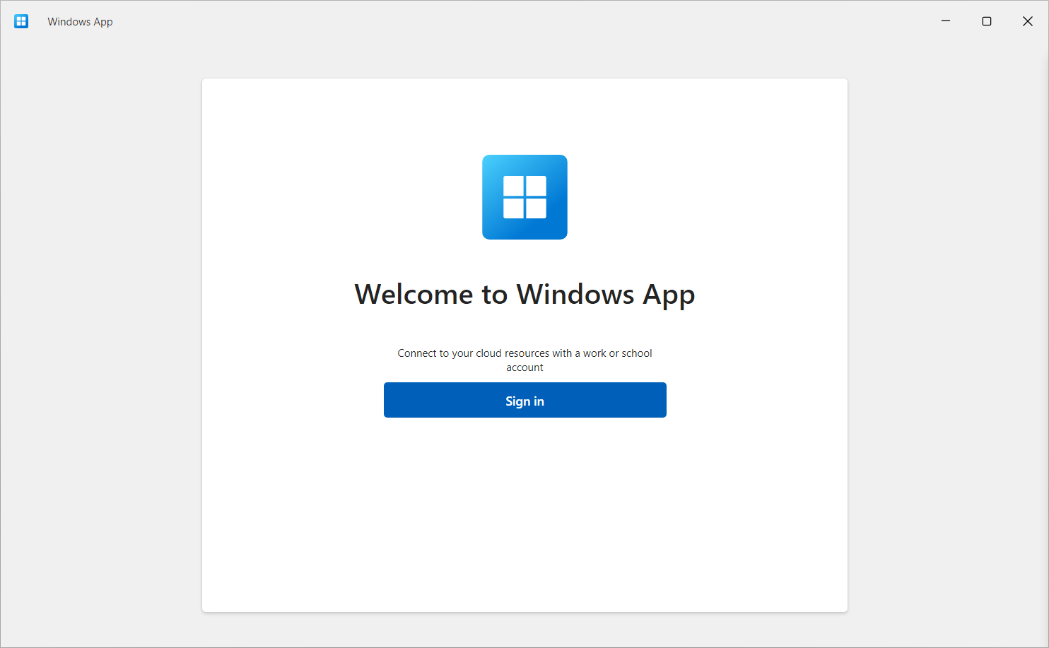 螢幕快照,顯示 Windows 上使用 Azure 虛擬桌面的 Windows 應用程式歡迎索引標籤。