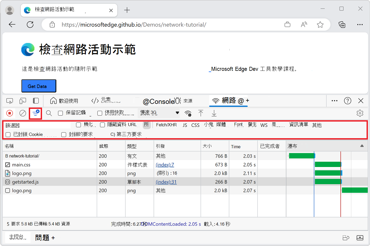 The Filters toolbar