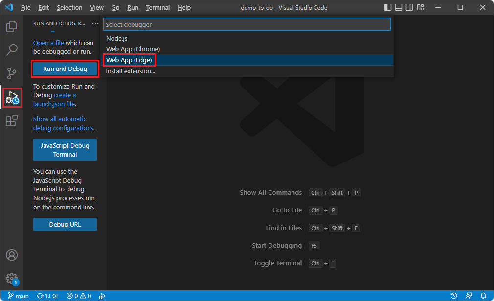 從 JavaScript 除錯器啟動 Microsoft Edge DevTools