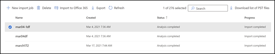 分析完整狀態顯示 Microsoft 365 已分析 PST 檔案中的資料。