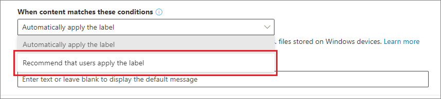 推薦敏感度標籤給使用者的選項。