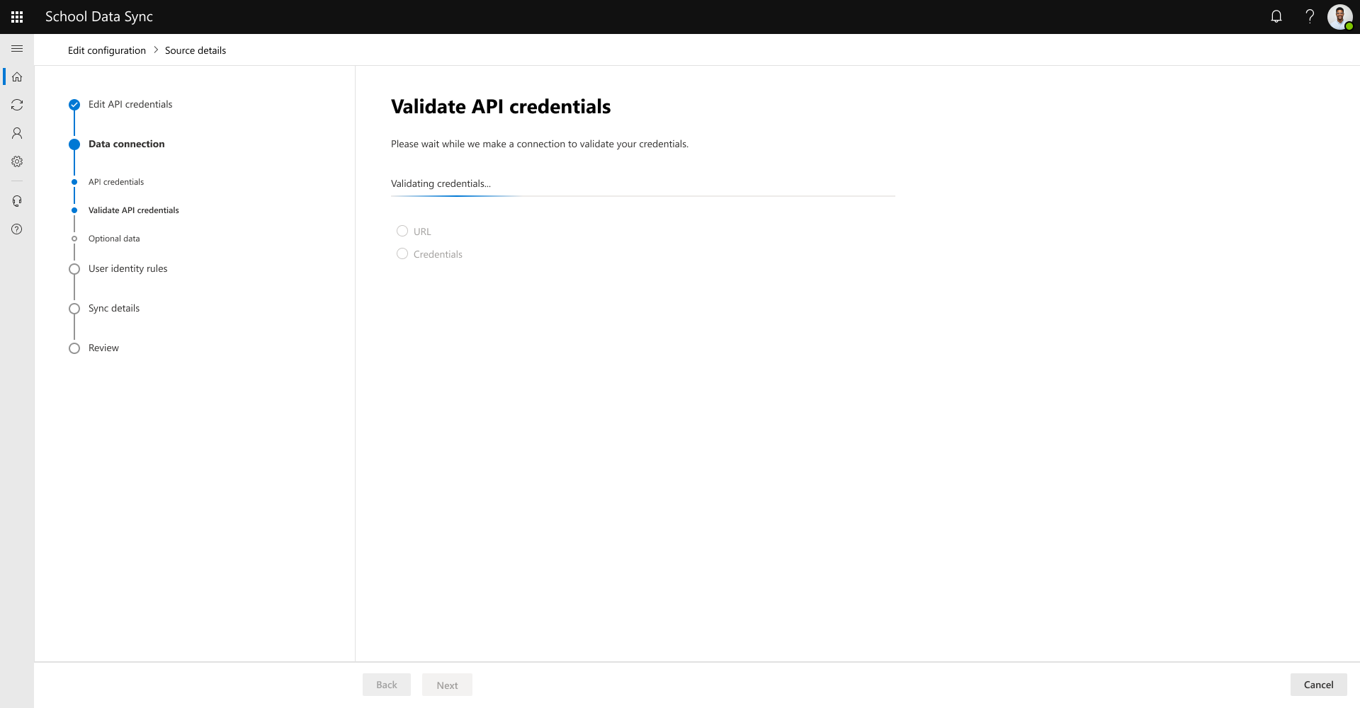 顯示編輯 API 連線認證後驗證程式的螢幕快照。