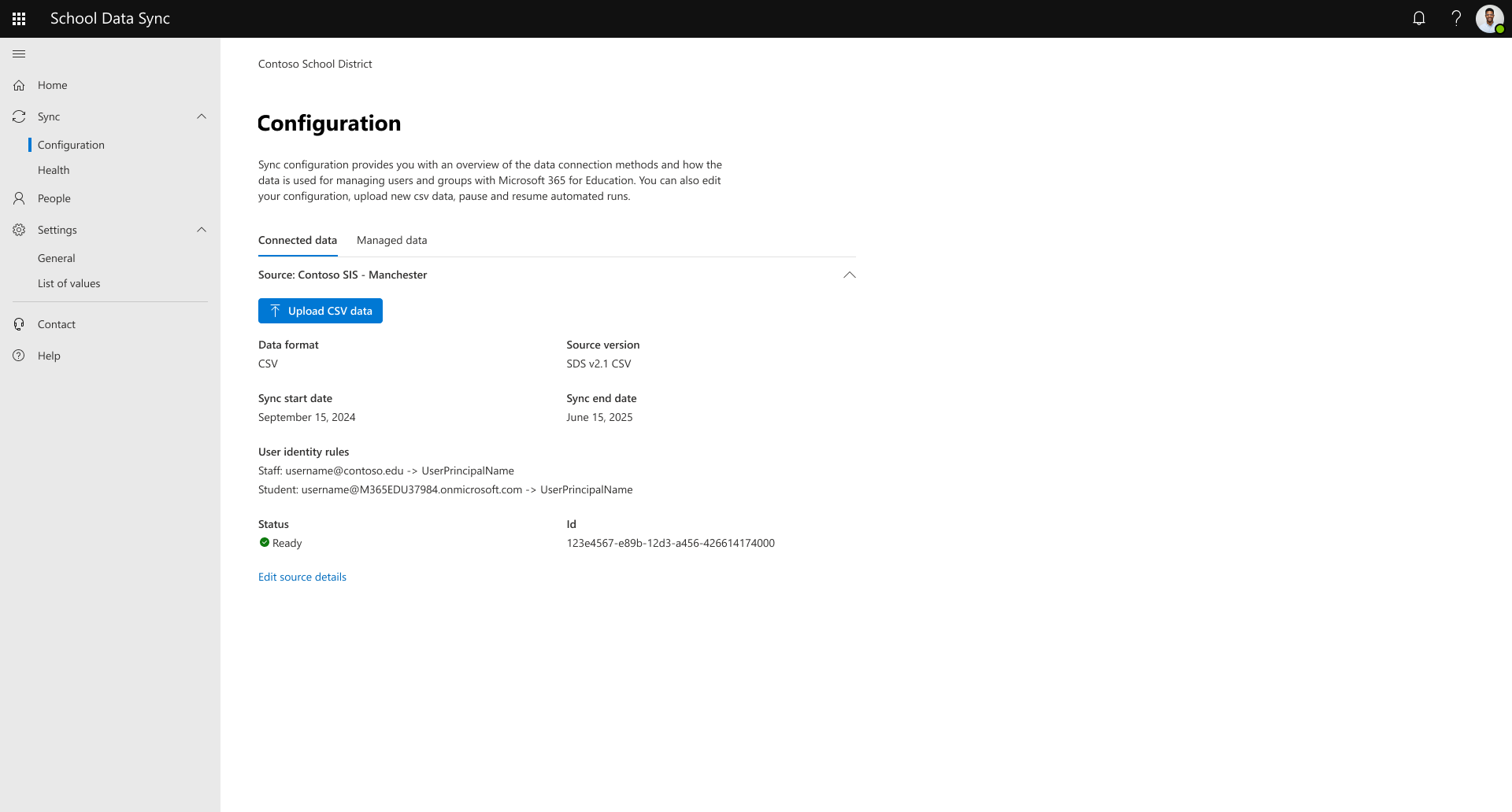 顯示 csv 同步設定的螢幕快照。