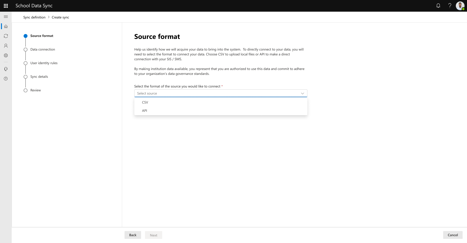 顯示 csv 或 API 格式提示的螢幕快照。