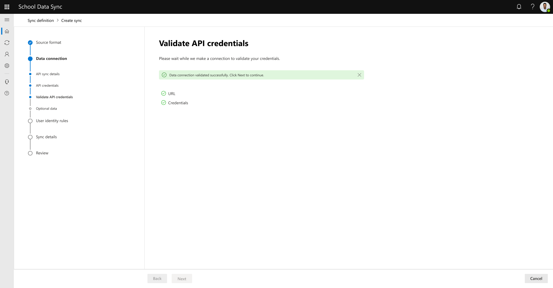 顯示 API 認證成功驗證的螢幕快照。