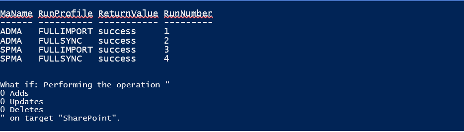 以 -Verbose 和 -Whatif 參數執行時，Start-SharePointSync commandlet 的輸出。