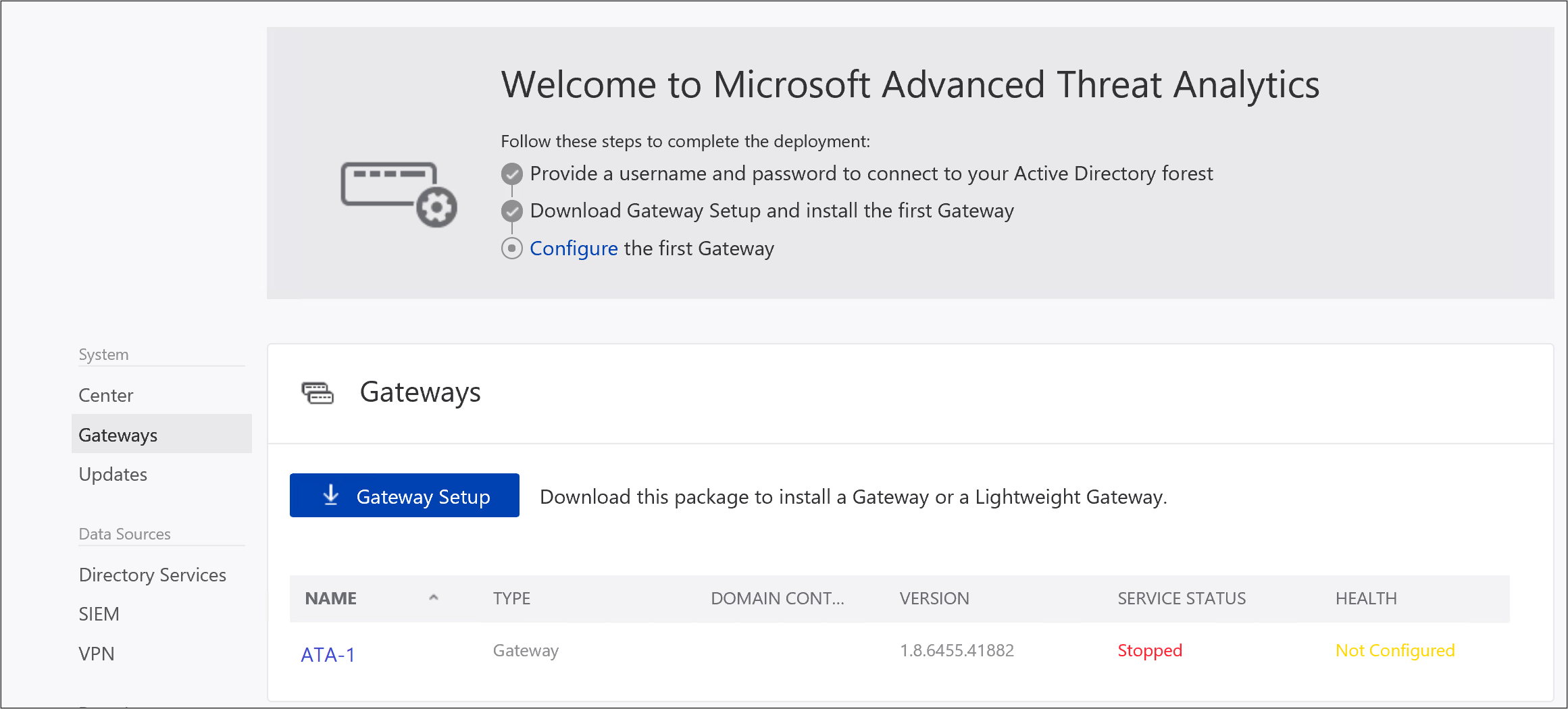 Configure gateway settings phase 1.