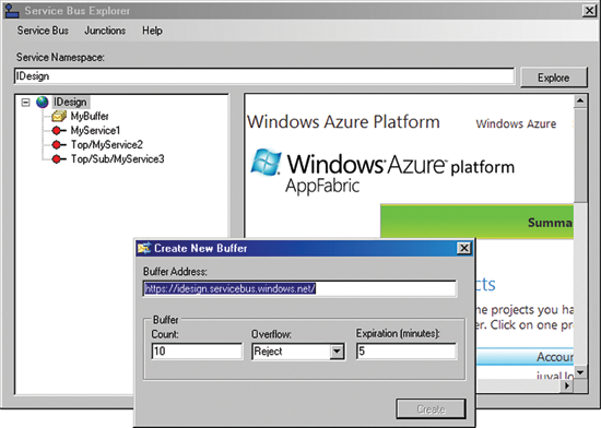 Figure 4 Creating a Buffer Using the Service Bus Explorer