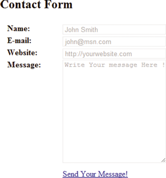 The Contact Form Page in the Browser