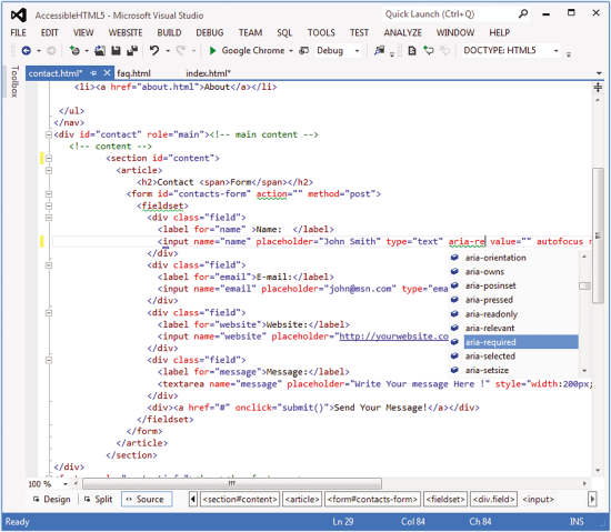 ARIA Properties Are Supported in IntelliSense