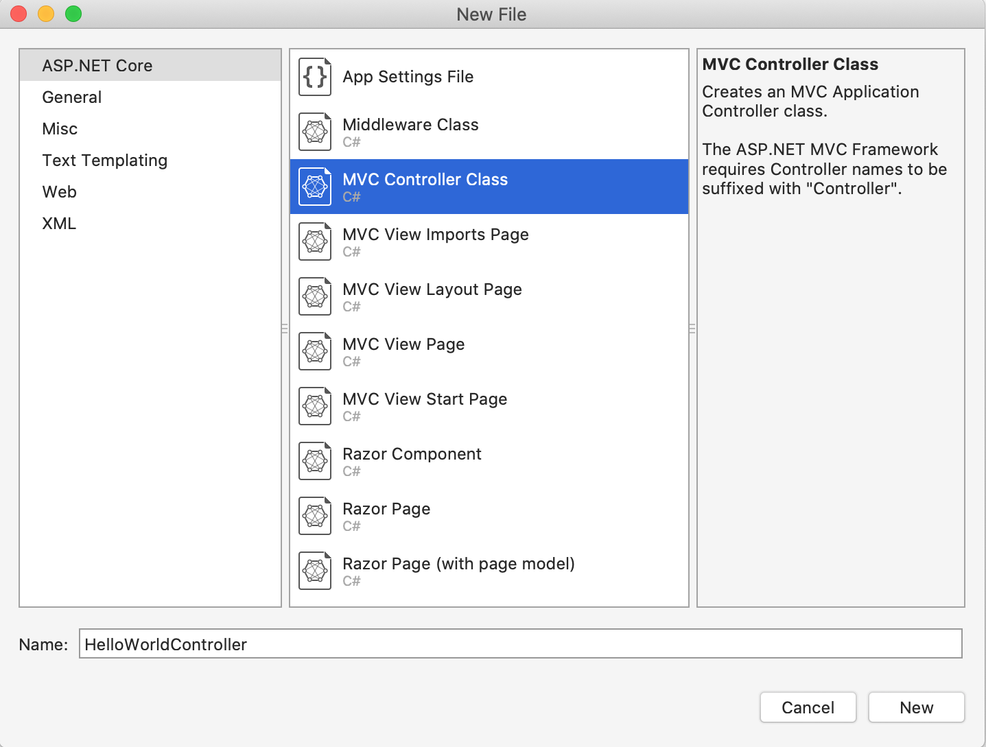 新增 MVC 控制器並將其命名