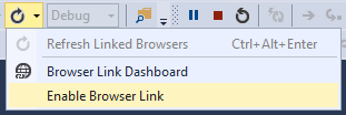 Visual Studio 的螢幕擷取畫面，其中顯示 [啟用瀏覽器連結] 並在 [瀏覽器連結] 下拉式功能表中取消核取。