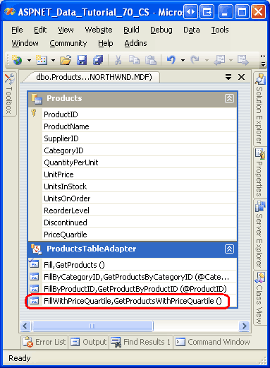 確認已將新的方法新增至 TableAdapter