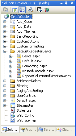 建立 DataListRepeaterBasics 資料夾並新增教學課程 ASP.NET 頁面