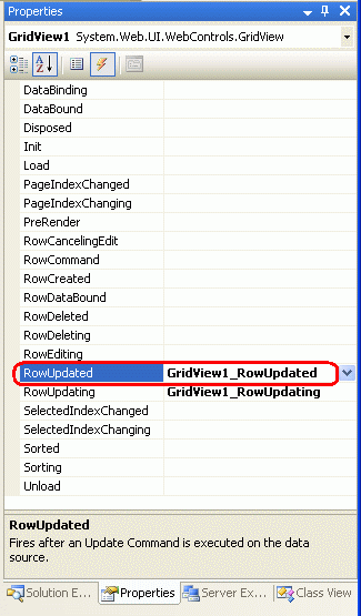 為 GridView 的 RowUpdated 事件建立事件處理程式