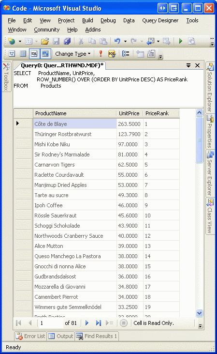 每個傳回記錄的價格排名都包含在內