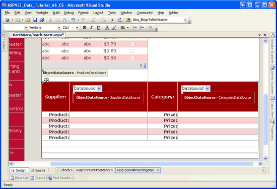 標頭數據列現在包含供應商和類別 DropDownLists