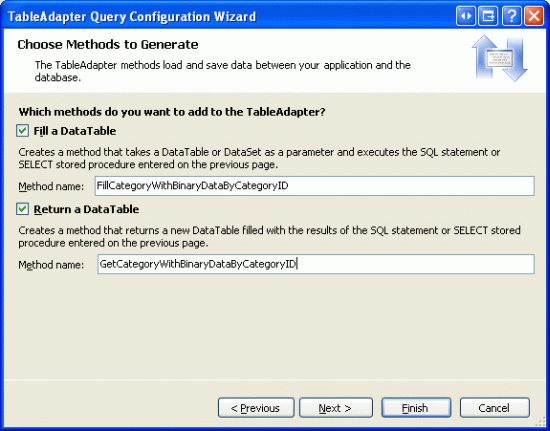 選擇 TableAdapter s 方法的名稱