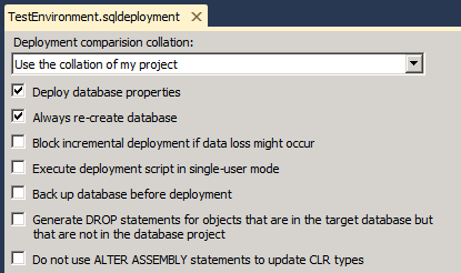 在 [檔案名 .sqldeployment] 頁面上，設定部署屬性以符合目的地環境的需求，然後儲存檔案。