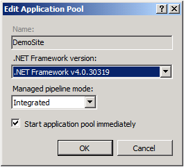 在 .NET Framework 版本清單中，選取 [.NET Framework v4.0.30319]，然後按兩下 [確定]。