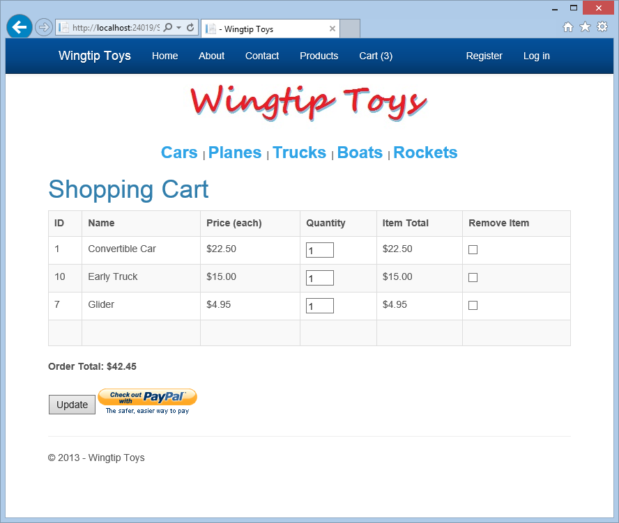 Wingtip Toys - 購物車