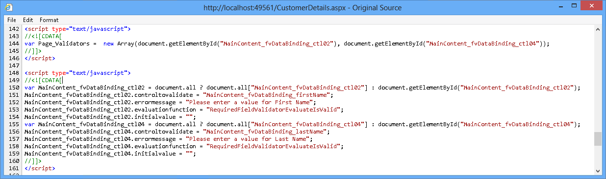 CustomerDetails 頁面中的驗證 JavaScript 程式代碼