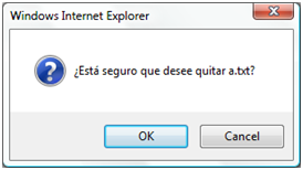顯示 [Windows Internet Explorer] 對話方塊的螢幕擷取畫面，其中含有西班牙文語言提示，按一下 [O K]。