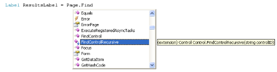 擴充方法包含在 IntelliSense 下拉式清單中